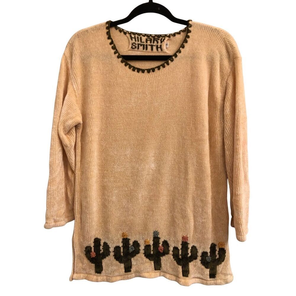 Hilary Smith Cactus Embroidered Chenille Sweater oversized S Western Arizona Cow